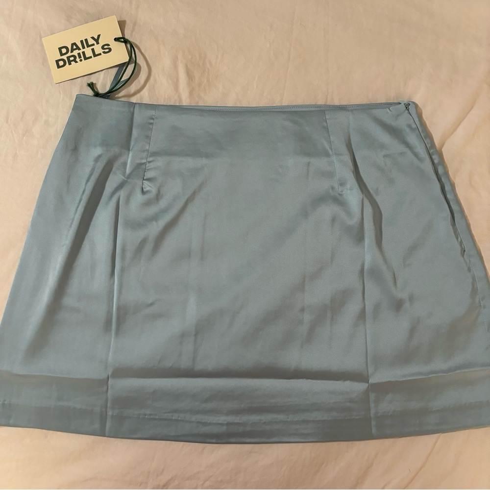 DAILY DRILLS!!! Teal satin mini skirt!!!!